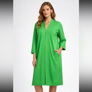Vintage Gossard Green Zip Front Robe Loungewear Nylon Housecoat Size L